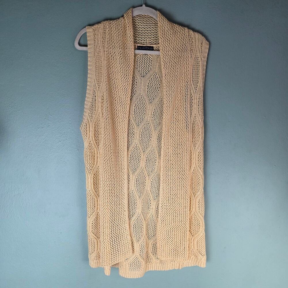 bua//bua Womens Butter Yellow Open Front Sleeveless Duster Large
